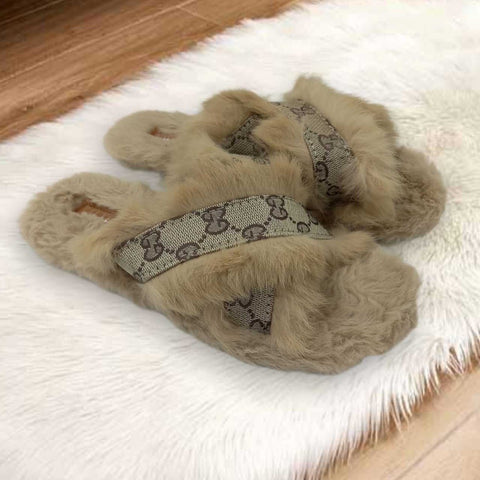 Beige Cross Plush 1 Slippers