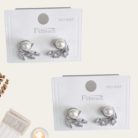 Pearl Stud Leaf Earring 2