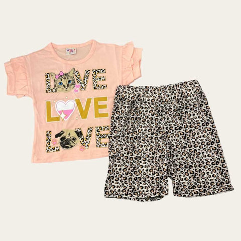 Salmon-Beige Love Shorts Set