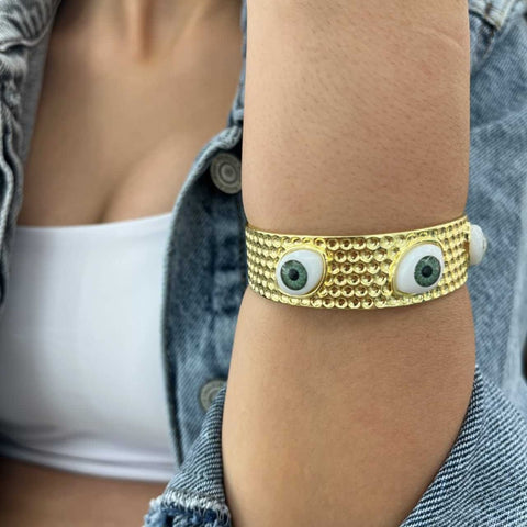 Blue Eyes Gold Bangle Bracelet