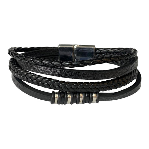 Braided Leather Bracelet with Silver Beads