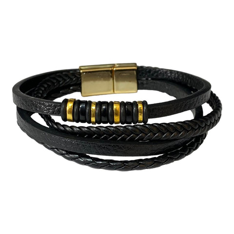 Braided Leather Bracelet with Silver Beads