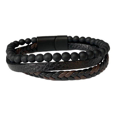 Braided Black and Brown Bracelet with Beads