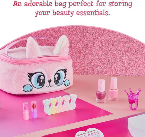 Cute Pink Furry Rabbit Makeup Bag Set