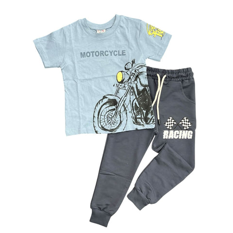 Kids' Blue Motorcycle Racing Outfit – 2-Piece Set