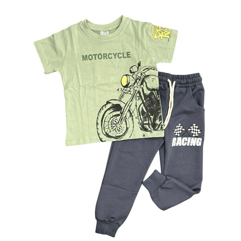 Kids' Green Motorcycle Racing Outfit – 2-Piece Set