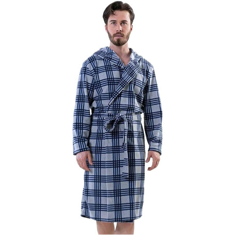 Grey And Dark Blue Checkered Fleece Robe 1