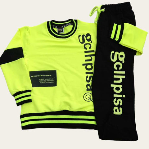 Neon Yellow And Black Simple Jogging Set 4